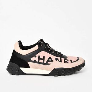 Chanel Women's Pink and Black Logo Sneakers Size 34.5